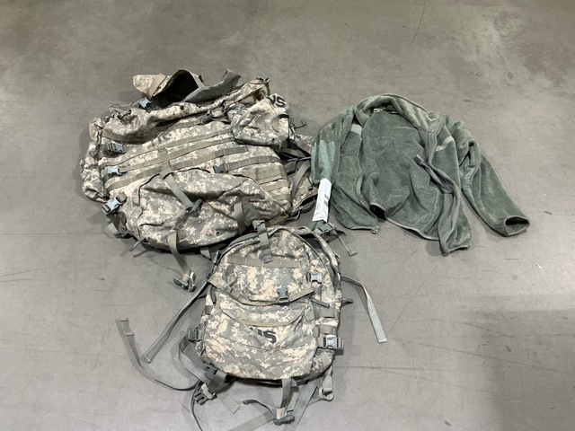 (27) Assault Packs, (9) Large Field Rucksacks & (1) Cold Weather Jacket (27) Assault Packs, (9) Large Field Rucksacks & (1) Cold Weather Jacket