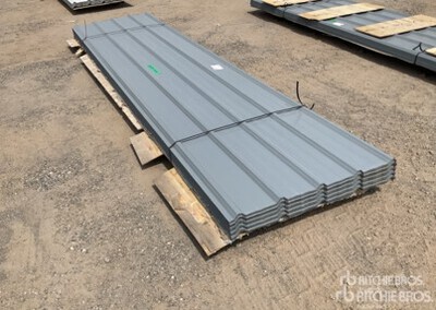 Quantity of (100) Sheets Grey Steel Siding Roofing (Unused)