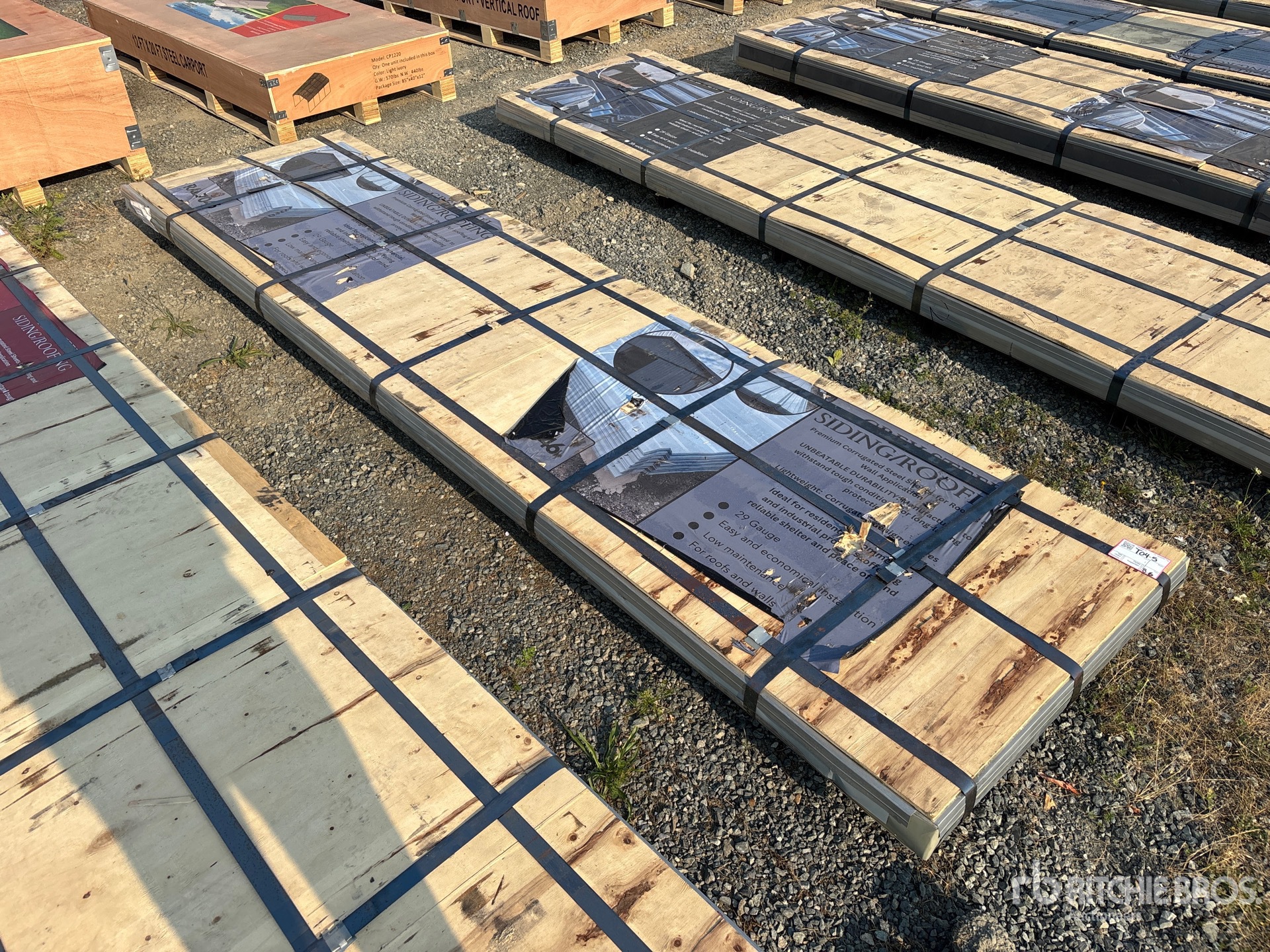 Quantity of (100) Sheets Grey Steel Siding Roofing (Unused)