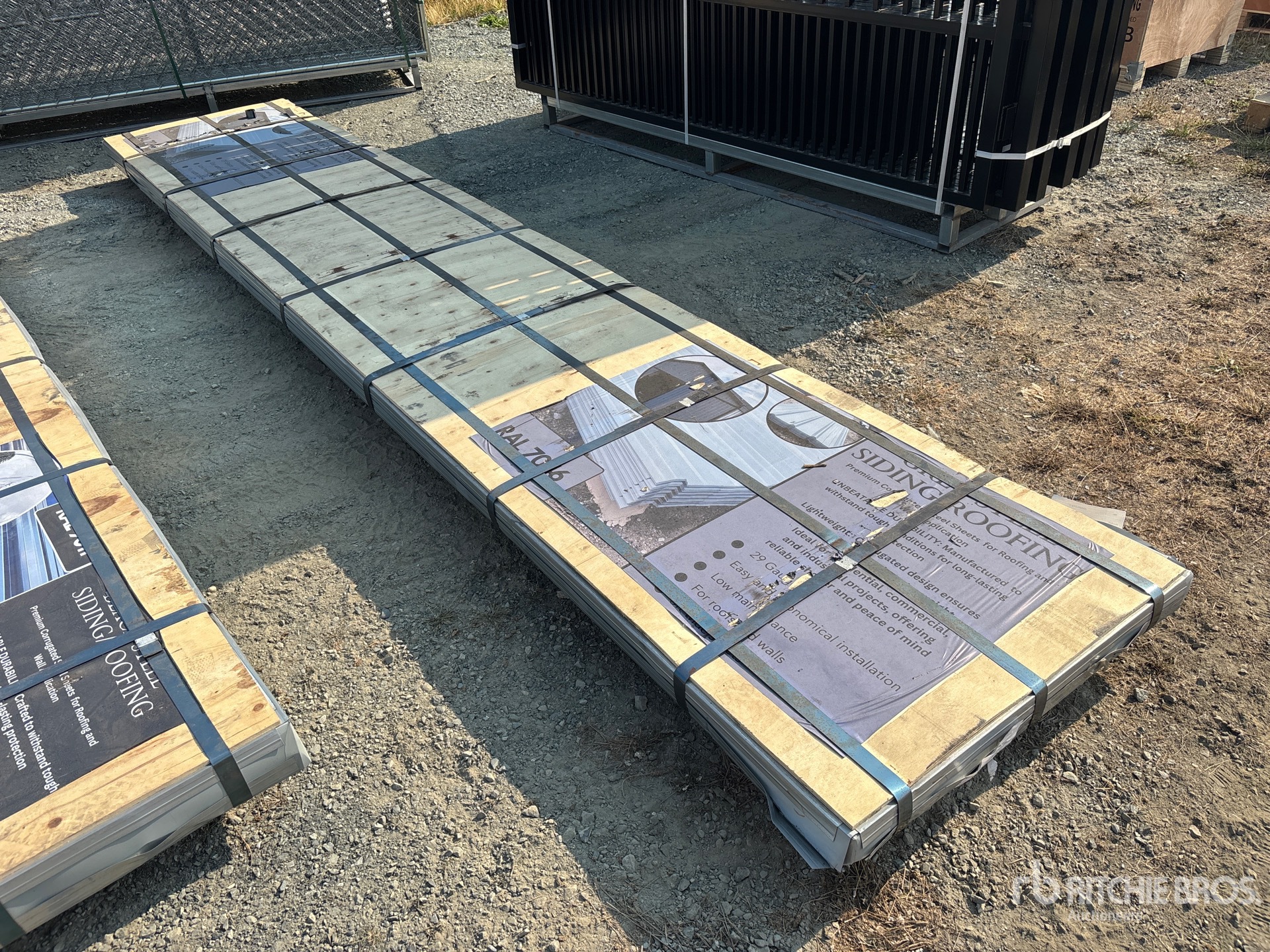 Quantity of (100) Sheets Grey Steel Siding Roofing (Unused)
