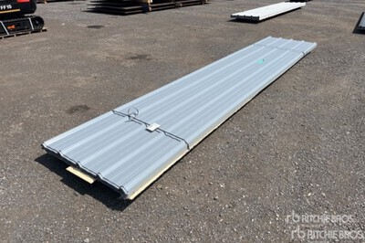 Quantity of (100) Sheets Grey Steel Siding Roofing (Unused)
