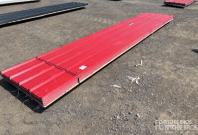 Quantity of (100) Sheets Red Steel Siding Roofing (Unused)