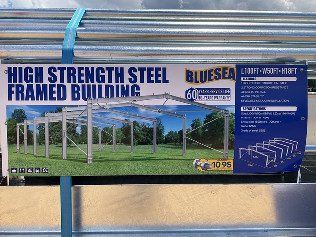Bluesea 100' x 50' x 18' High Strength Steel Framed Building - Unused