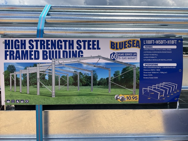 Bluesea 100' x 50' x 18' High Strength Steel Framed Building - Unused