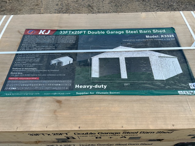 KJ K3325 Double Garage Steel Barn Shed - Unused