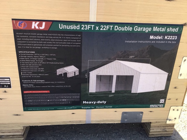 KJ K2223 Double Garage Metal Shed - Unused
