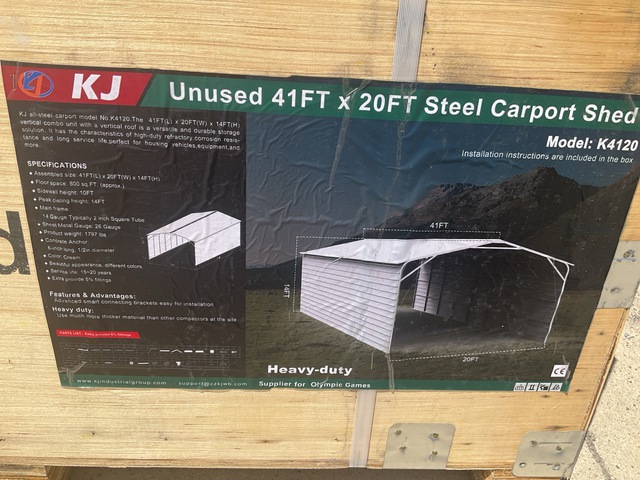 KJ K4120 Steel Carport Shed - Unused