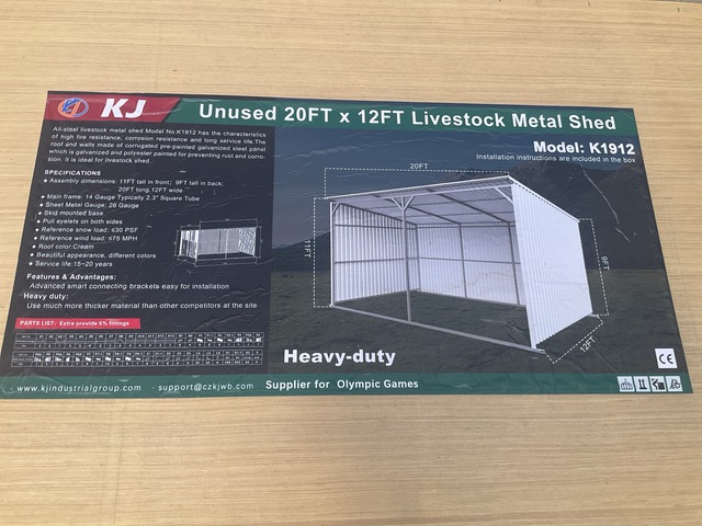 KJ K1912 Livestock Metal Shed - Unused