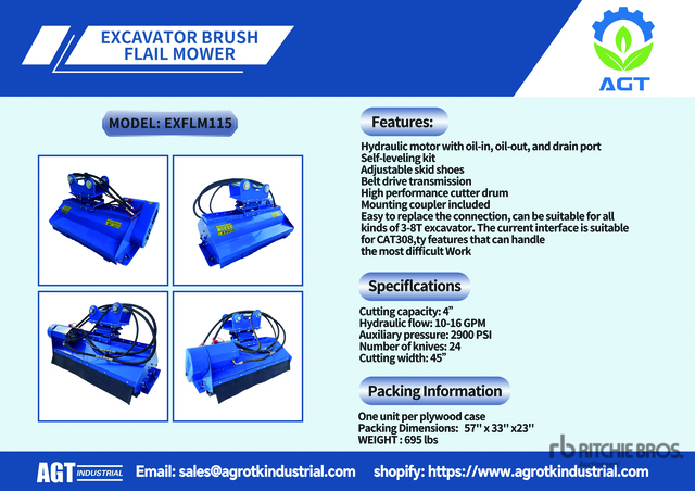 2026 AGT EXFLM115 45 in Excavator Flail Mower (Unused)