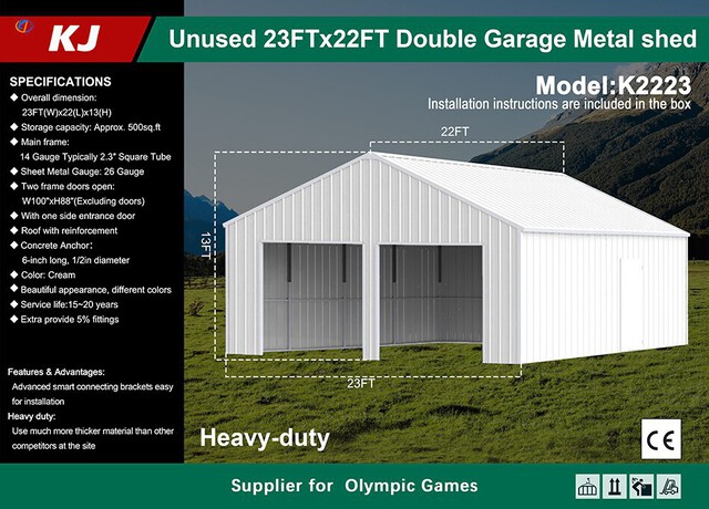 KJ K2223 Double Garage Metal Shed - Unused