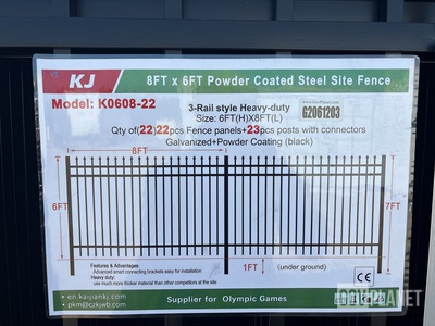 (22) Pieces of Powder Coated Steel Fence w/(23) Post Connectors - Unused