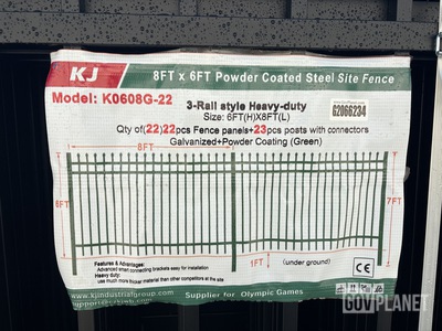 (22) Pieces of Powder Coated Steel Fence w/(23) Post Connectors - Unused