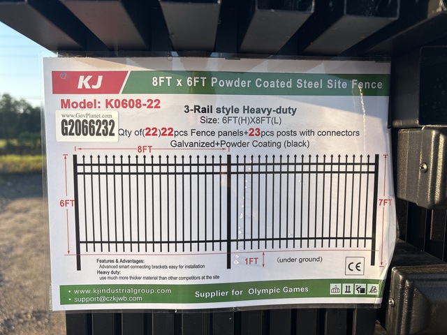 (22) Pieces of Powder Coated Steel Fence w/(23) Post Connectors - Unused