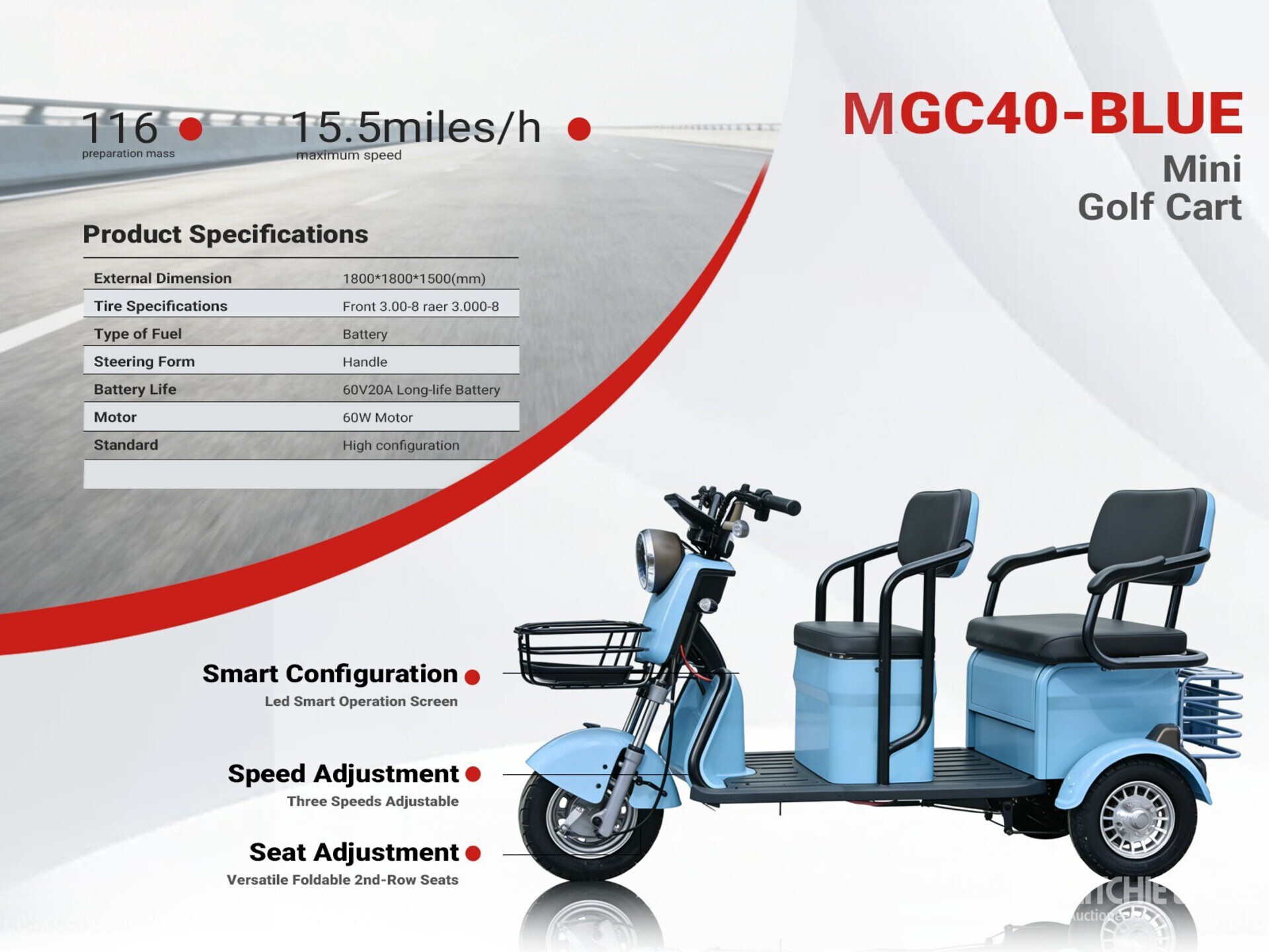 2026 MGC40-BLUE Triciclo Electrico (Sin Usar) / Trike (Unused)