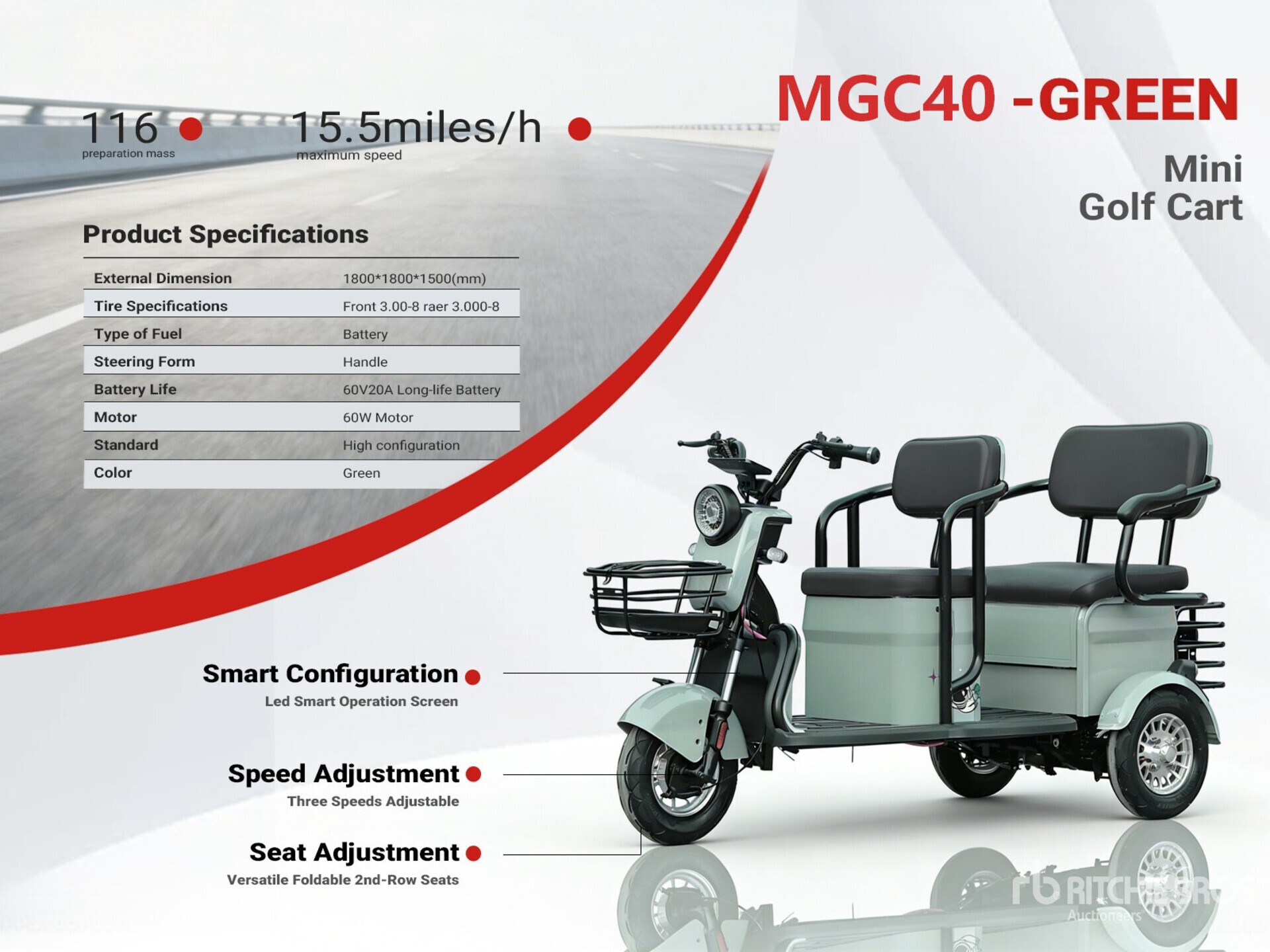 2026 MGC40-GREEN Triciclo Electrico (Sin Usar) / Trike (Unused)