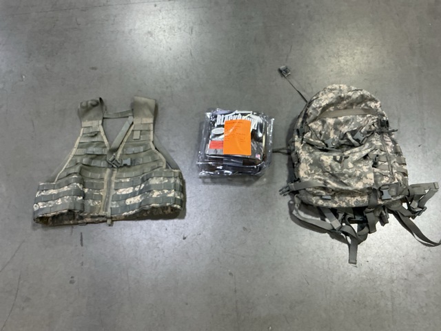 (12) Assault Packs, (12) Fighting Load Carriers, (4) Holsters & Assorted Items