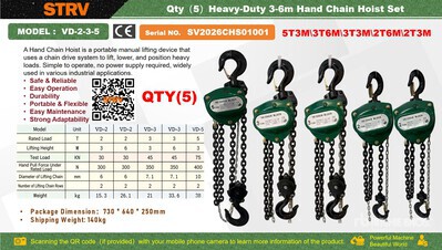Quantity of (5) 2026 STARVOX VD-2-3-5 Heavy-Duty 3-6m Hand Chain Hoist Set その他 - 店舗 & 倉庫 (Unused)