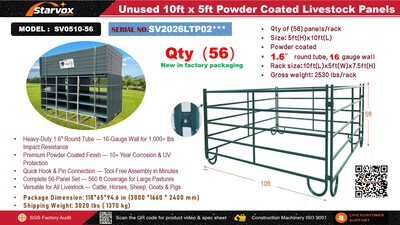 Quantity of (56) 2026 STARVOX SV0510-56 10 ft x 5 ft Powder Coated Livestock Panel (Unused)