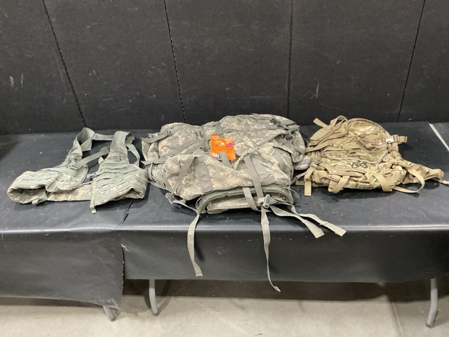(16) Fighting Load Carriers, (10) Large Field Packs & Assorted Items
