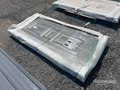 6.89 ft x 3.38 ft Grey Steel Security Door with Frame and Hardware (Unused)