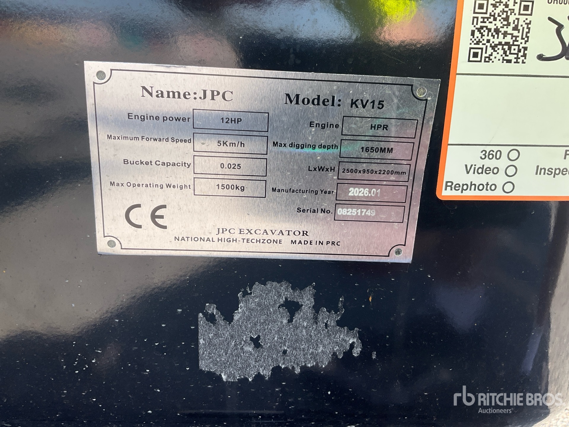 2026 JPC KV15 Mini Excavator (Unused)
