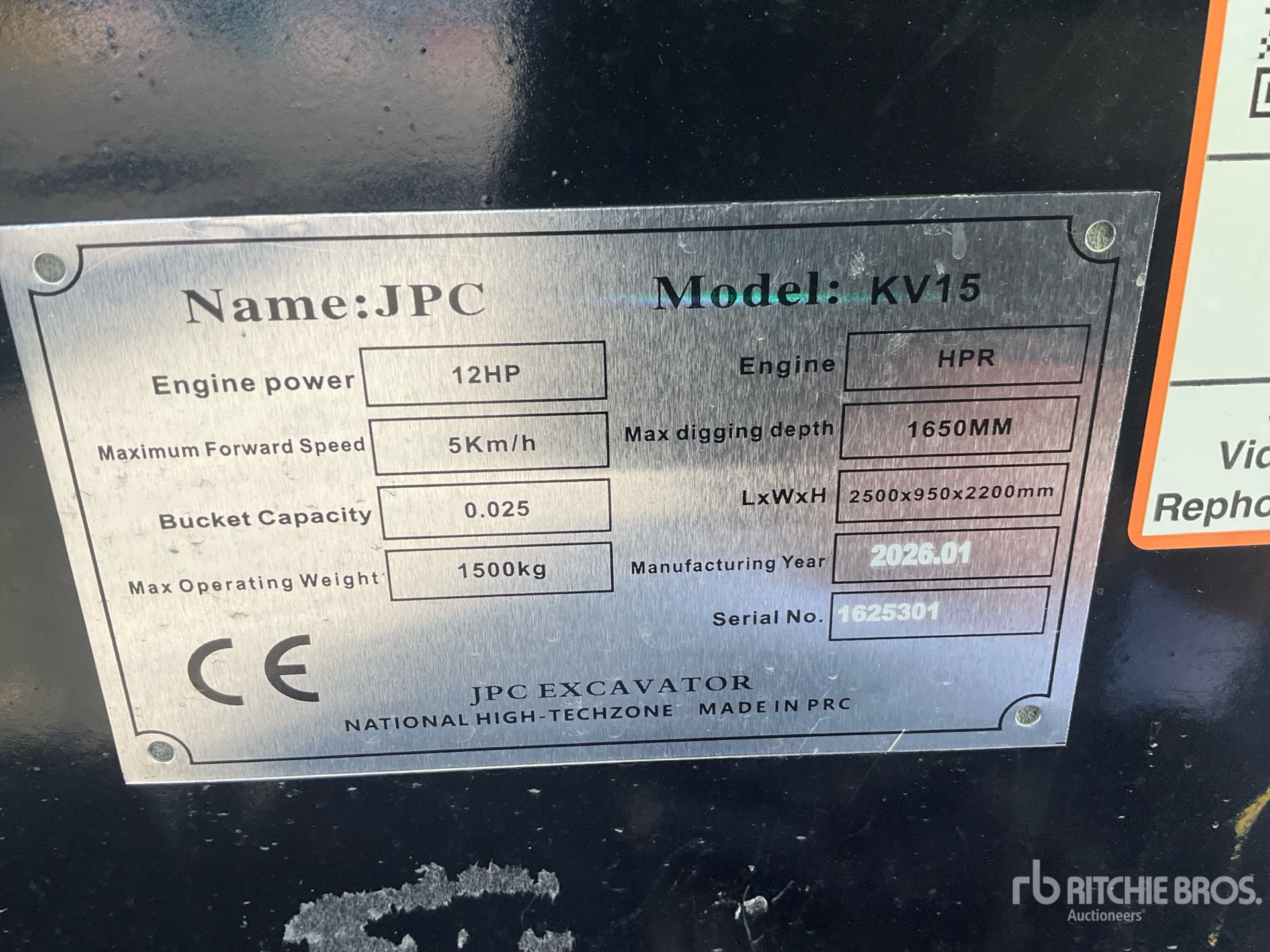 2026 JPC KV15 Mini Excavator (Unused)
