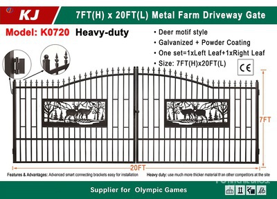2026 KJ K0720-1 20 ft x 7 ft Wrought Iron Bi-Parting Oprit Poort