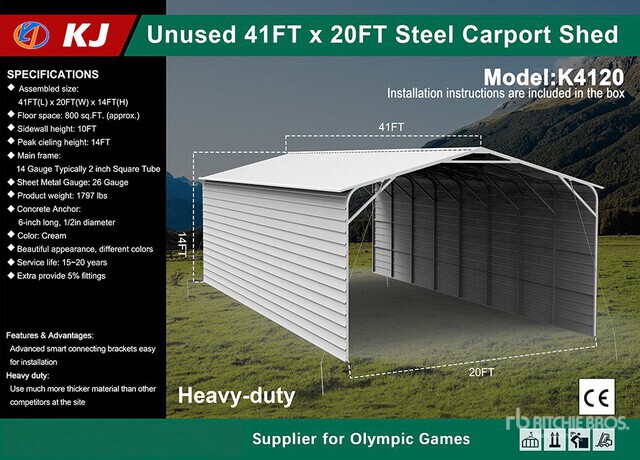 2026 KJ K4120 20 ft x 41 ft Metal Carport