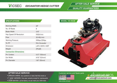 2026 VICSEC VC-HC34 24 in Excavator Hedge Cutter (Unused)