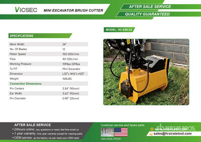 2026 VICSEC VC-EBC32 24 in Mini Excavator Brush Cutter (Unused)