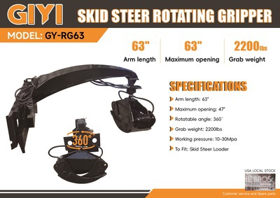 2026 GIYI GY-RG63 2200 lb Rotating Skid Steer Grapple (Unused)