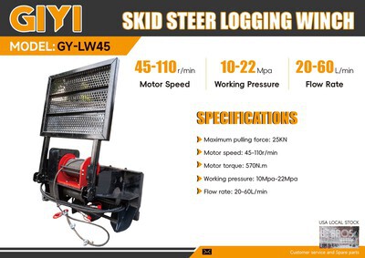 2026 GIYI GY-LW45 Skid Steer Logging Winch Varios implementos minicargadora (Unused)