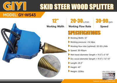 2026 GIYI GY-WS43 12 in Mini Skid Steer Wood Splitter (Unused)