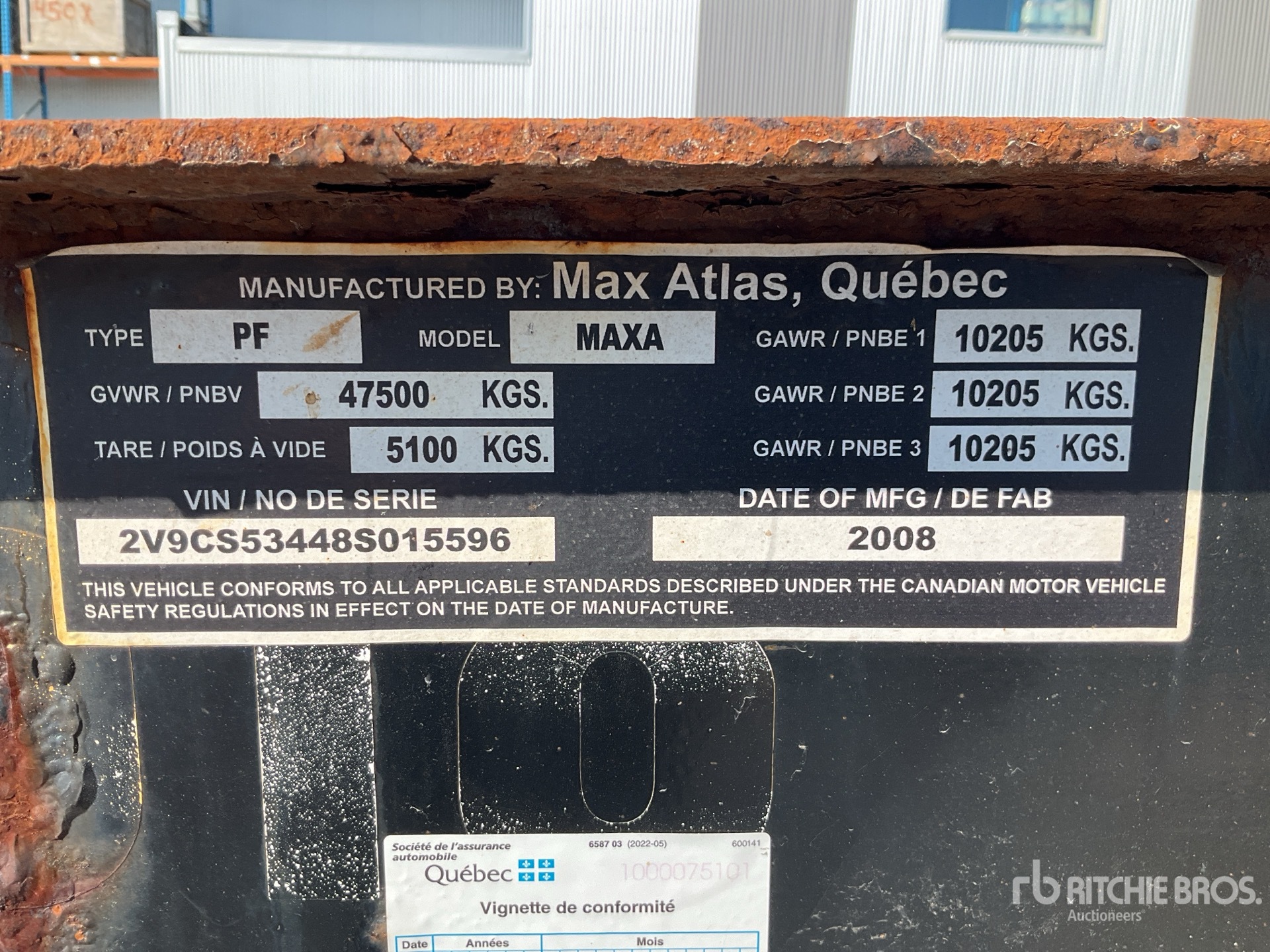 2008 Max Atlas 714 53 ft Tri/A Container Trailer