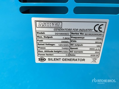 2026 Ashita DG10500SE3 8.5 kVA Planta De Luz (Sin Usar) / Generator Set (Unused)