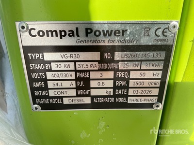 2026 Devol VG-R30 30KW 発電機セット (250-749 kw/310-950 kva) (Unused)