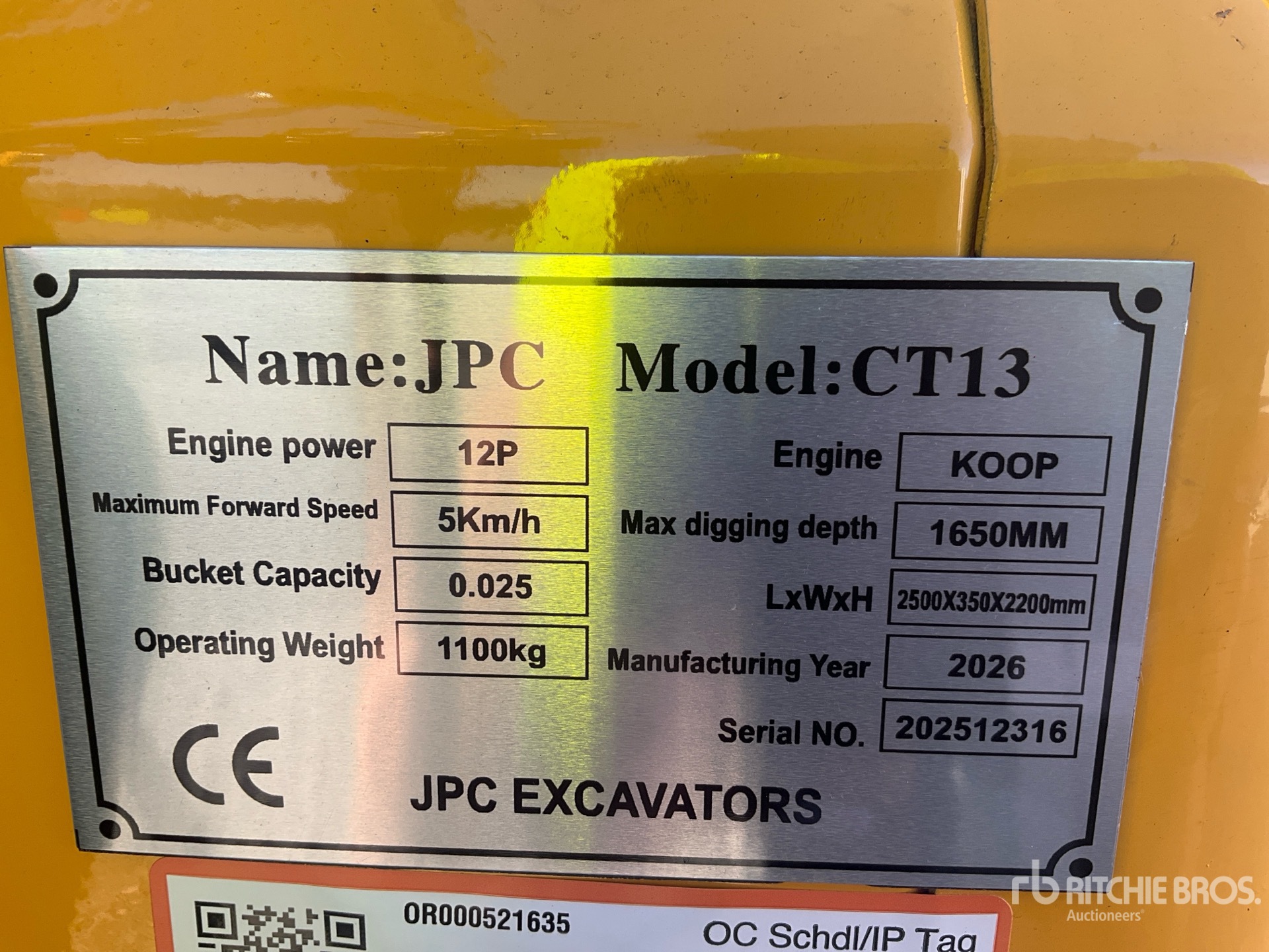 2026 JPC CT13 Mini pelle hydraulique (Unused)