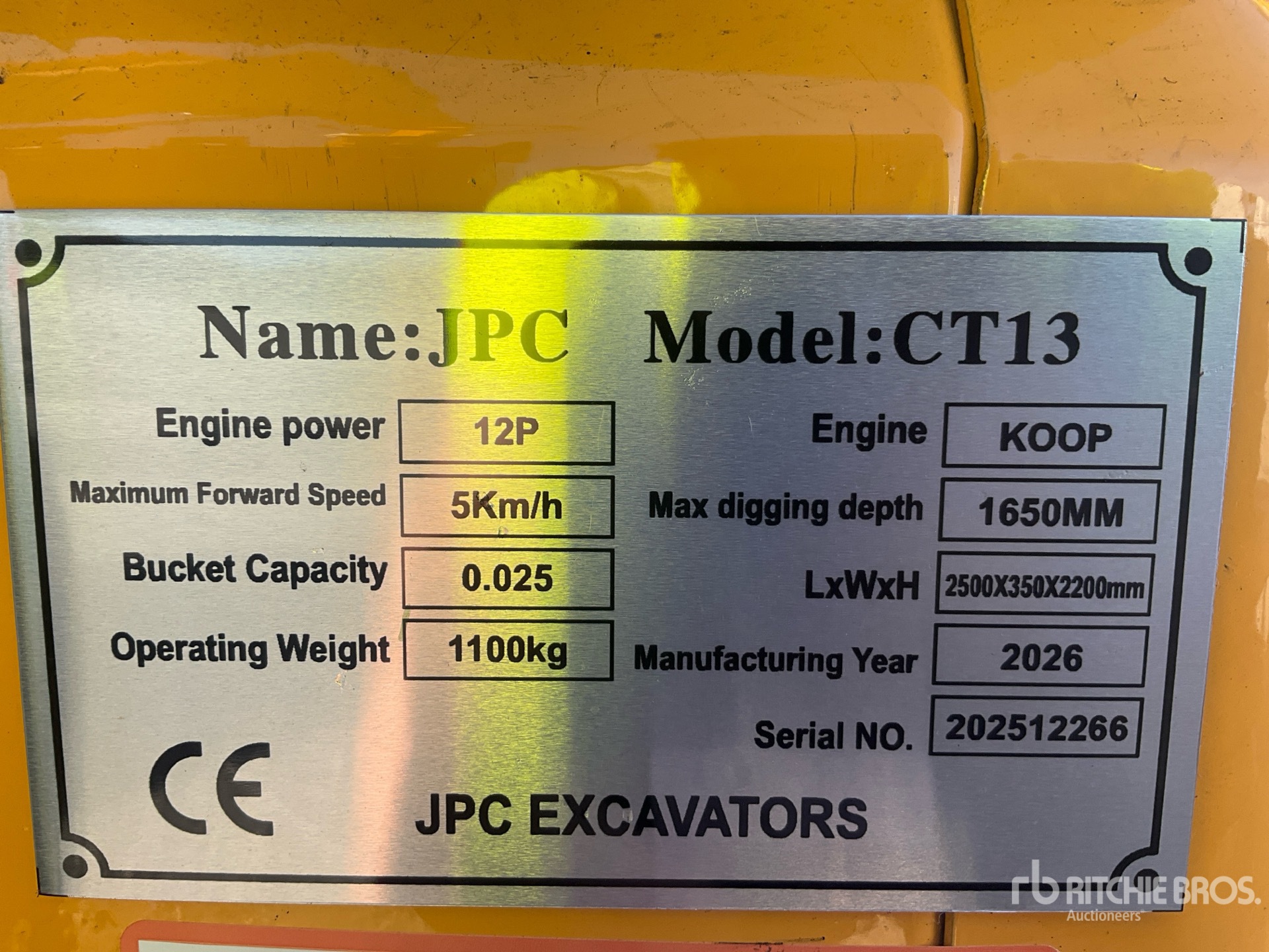 2026 JPC CT13 Mini Excavator (Unused)
