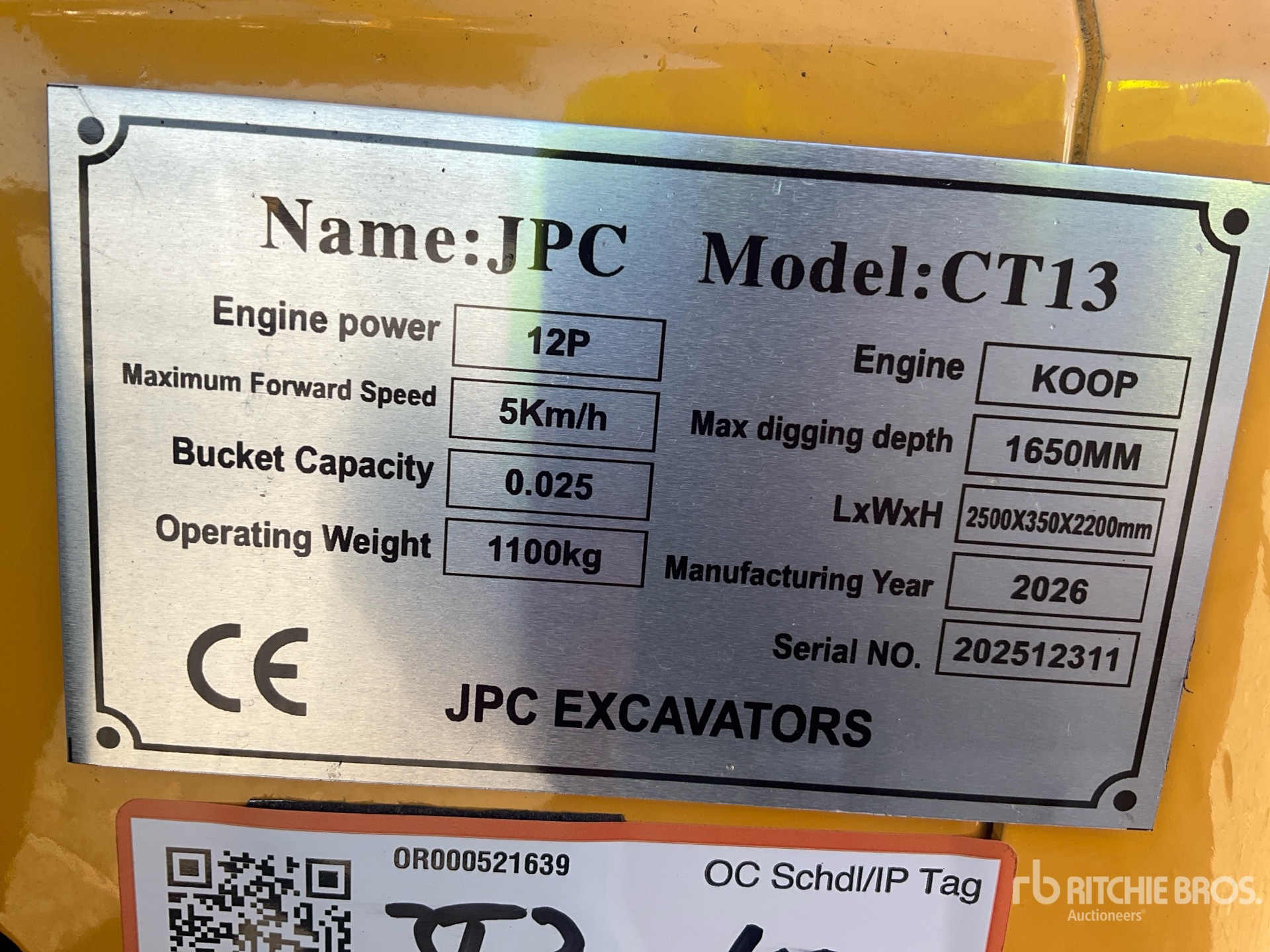2026 JPC CT13 Mini Excavator (Unused)