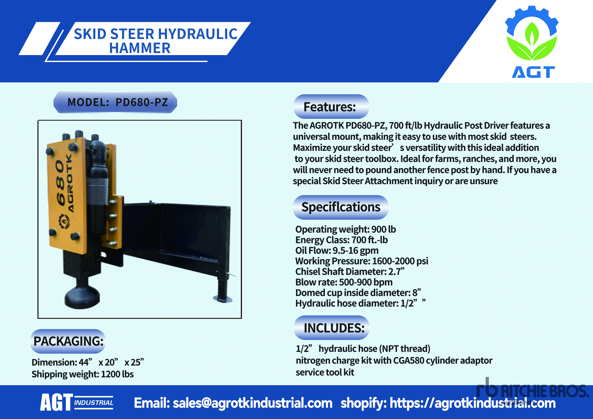 2026 AGT PD680-PZ Skid Steer Post Driver (Unused)