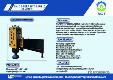 2026 AGT PD680-PZ Skid Steer Post Driver (Unused)
