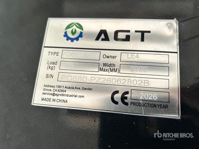 2026 AGT PD680-PZ Skid Steer Post Driver (Unused)