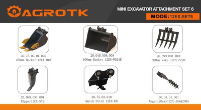 Quantity of (6) 2026 AGT 12EX-SET6 Mini Excavator Attachment Set (Unused)