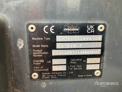 2022 Doosan DX100W-7 Wxcavadora de Ruedas