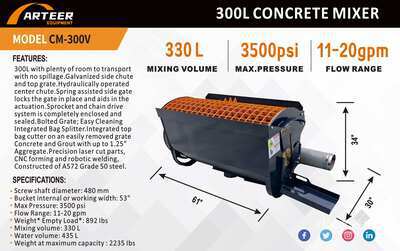 2026 ARTEER CM-300V Mélangeur de béton pour chargeuse à différentiel (Unused)