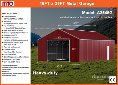 2026 MTO A2545G 45 ft x 25 ft Metal Garage Budynek magazynowy (Unused)