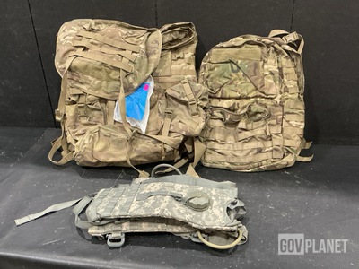 (74) Hydration System Carriers, (1) Medium Rucksack Pack & Assorted Items