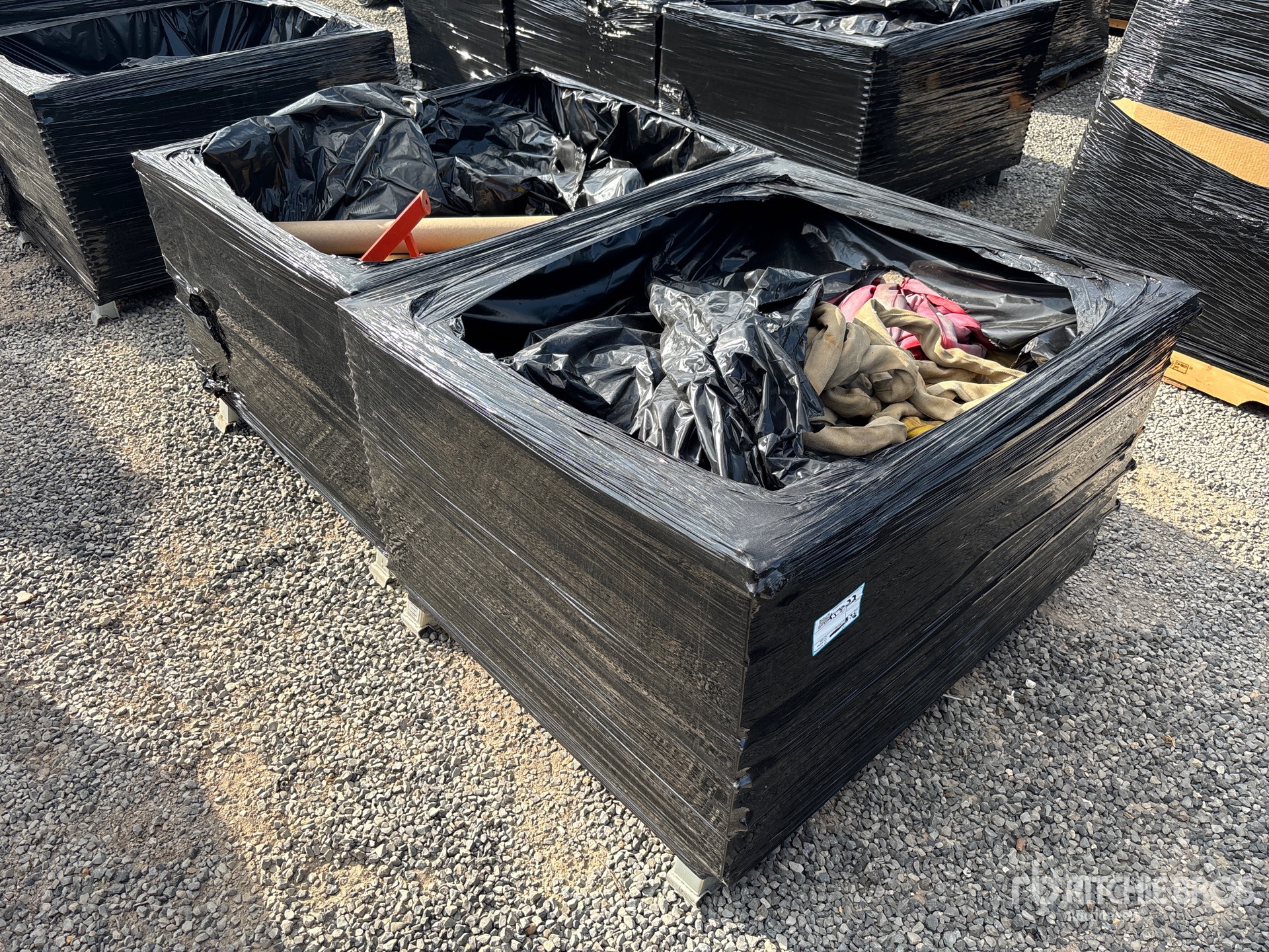 Quantity of (2) Crates of Round slings, rackets straps, misc.