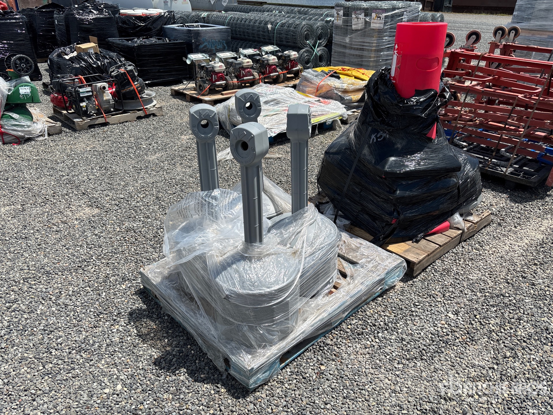 Quantity of (2) Pallets of Cigarette Disposal Containers & Fire Extinguisher Stands