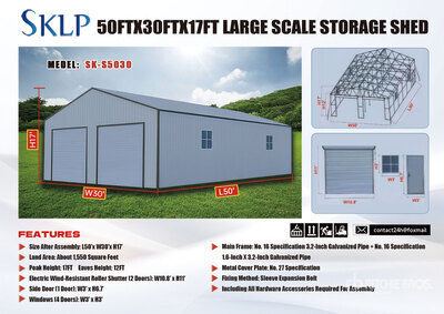 2026 SKLP SK-S5030 30 ft x 50 ft Large Scale Budynek magazynowy (Unused)